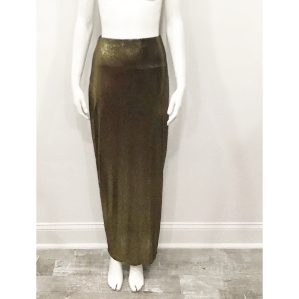 Camila Coelho Leandra Gold Maxi Skirt Liquid Gold Disco Party Wear SZ Small NWT
